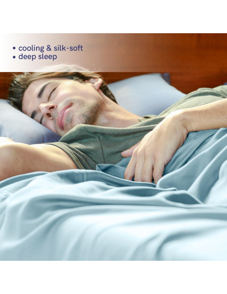 Conjunto de Sábanas Cooling YnM Reina 4 Piezas Rayón Bambú Azul