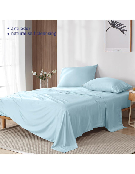 Conjunto de Sábanas Cooling YnM Reina 4 Piezas Rayón Bambú Azul