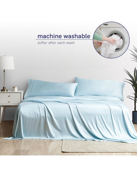 Conjunto de Sábanas Cooling YnM Reina 4 Piezas Rayón Bambú Azul