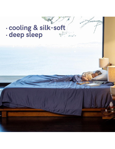 Conjunto de Sábanas Cooling YnM Reina 4 Piezas Rayón Bambú Azul