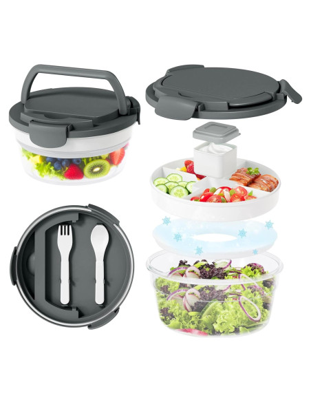 Contenedor de Ensalada JSLOVE 1.7L con 4 Compartimentos