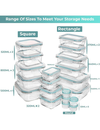Set de 35 Contenedores de Almacenamiento de Vidrio Razab