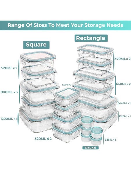 Set de 35 Contenedores de Almacenamiento de Vidrio Razab