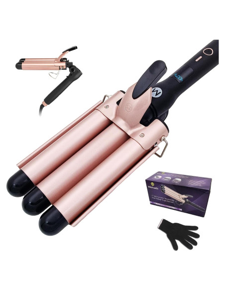 Rizador de 3 Barriles WENZHOU de Cerámica 1" Plegable Oro