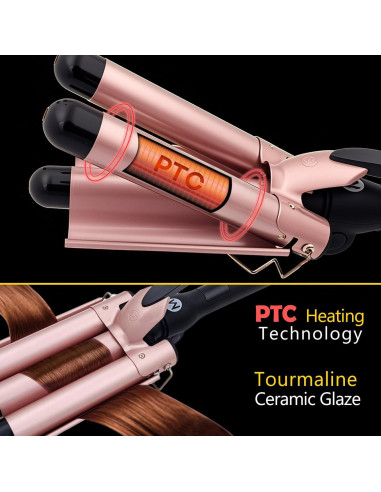 Rizador de 3 Barriles WENZHOU de Cerámica 1" Plegable Oro