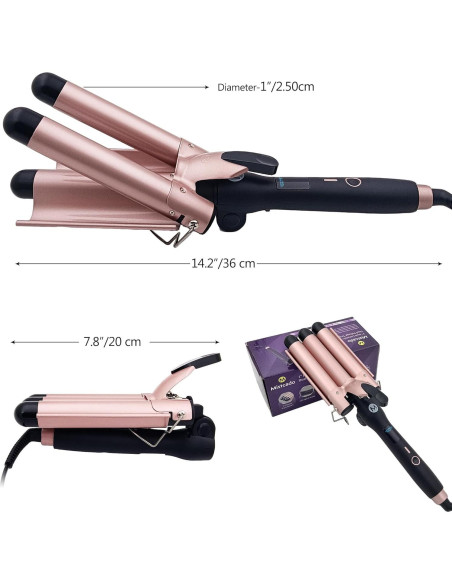 Rizador de 3 Barriles WENZHOU de Cerámica 1" Plegable Oro
