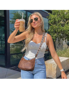 Bolso Cruzado CLUCI de Cuero Vegano para Mujeres - Marrón 2