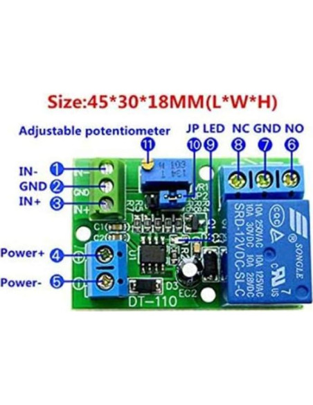 Módulo de Relé Comparador de Voltaje Taidacent LM393 12V