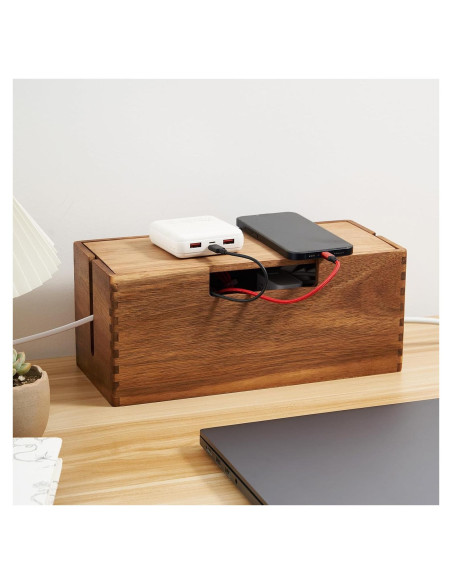 Caja Organizadora de Cables de Madera de Acacia LiTY 30.5x12.7cm