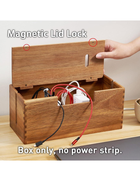 Caja Organizadora de Cables de Madera de Acacia LiTY 30.5x12.7cm