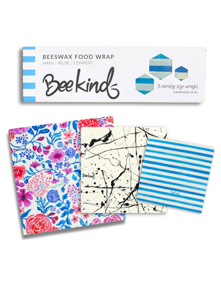 Bee Kind Envoltura de Cera de Abeja - 3 Pzas (Pequeña, Mediana, Grande) - Hecho a Mano