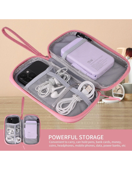 Organizador de Cables KINMINGZHU Rosa - Estuche de Viaje 19x11 cm