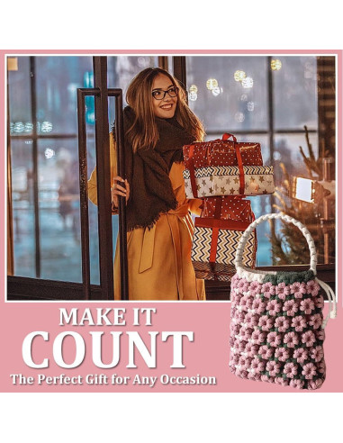Kit de Bolsa de Macramé DIY BEUNITONE Boho Floral Rosa