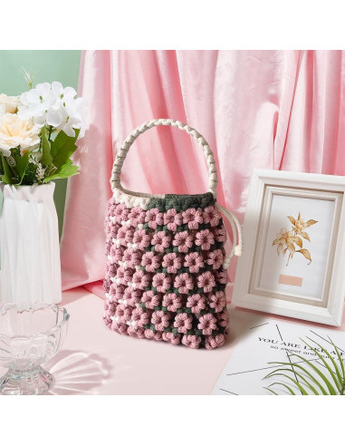 Kit de Bolsa de Macramé DIY BEUNITONE Boho Floral Rosa