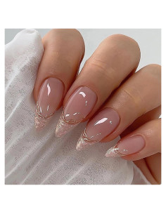 Uñas Postizas Estileto MISUD 24 pcs con Pegamento Punta Francesa