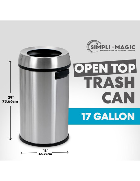 Basurero Abierto Simpli-Magic 65L Acero Inoxidable Comercial