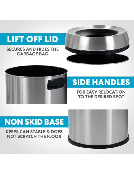 Basurero Abierto Simpli-Magic 65L Acero Inoxidable Comercial