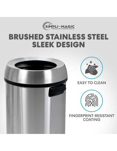 Basurero Abierto Simpli-Magic 65L Acero Inoxidable Comercial