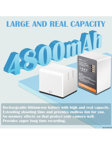 2 Baterías Recargables 4800mAh + Cargador Doble LCD ActZone