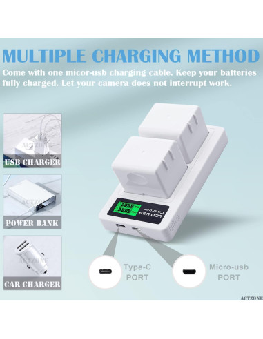 2 Baterías Recargables 4800mAh + Cargador Doble LCD ActZone