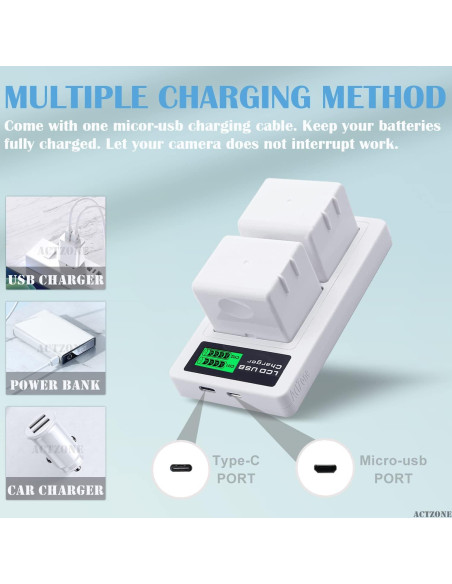 2 Baterías Recargables 4800mAh + Cargador Doble LCD ActZone