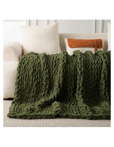 Manta de Tejido Chunky Chenille GRUPRIP 101.6x127 cm Verde Oliva