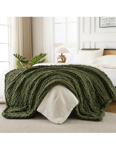 Manta de Tejido Chunky Chenille GRUPRIP 101.6x127 cm Verde Oliva