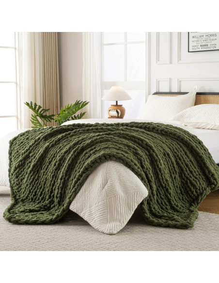 Manta de Tejido Chunky Chenille GRUPRIP 101.6x127 cm Verde Oliva