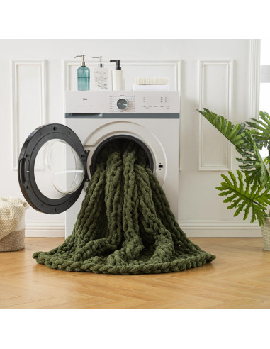 Manta de Tejido Chunky Chenille GRUPRIP 101.6x127 cm Verde Oliva