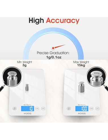 Balanza de Cocina Digital KOIOS K68 15kg LCD Tare Carga Tipo-C