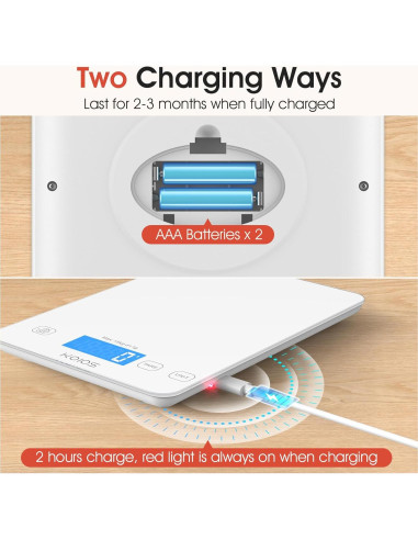 Balanza de Cocina Digital KOIOS K68 15kg LCD Tare Carga Tipo-C