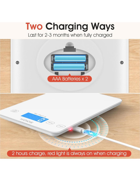 Balanza de Cocina Digital KOIOS K68 15kg LCD Tare Carga Tipo-C