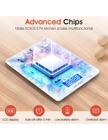 Balanza de Cocina Digital KOIOS K68 15kg LCD Tare Carga Tipo-C