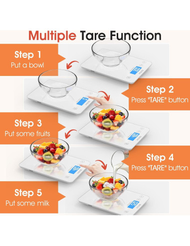Balanza de Cocina Digital KOIOS K68 15kg LCD Tare Carga Tipo-C