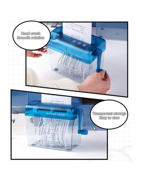 Mini Trituradora Manual Kakalote Azul para Papel y Documentos Mini Trituradora Manual Kakalote Azul para Papel y Documentos