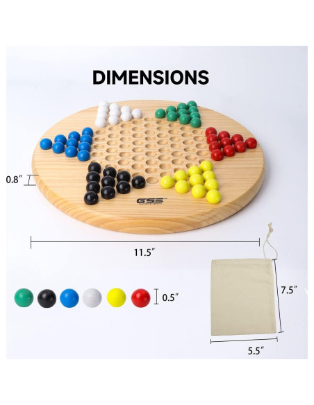 Tablero de Damas Chinas GSE 29.21 cm Madera con 66 Canicas