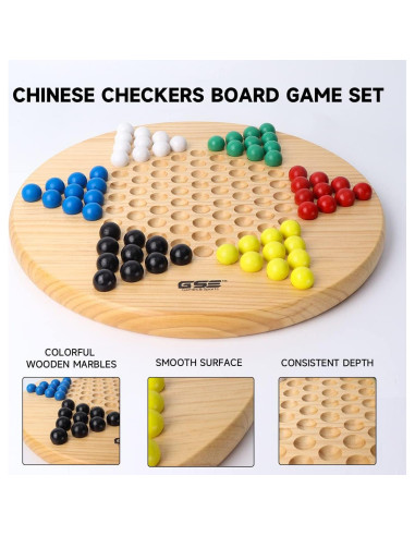 Tablero de Damas Chinas GSE 29.21 cm Madera con 66 Canicas