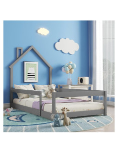 Cama Twin Montessori Mirightone con Cabecera Casa y Barandillas