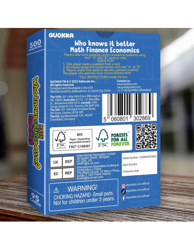 Juego de Cartas Educativo QUOKKA Matemáticas y Finanzas - 500 Preguntas
