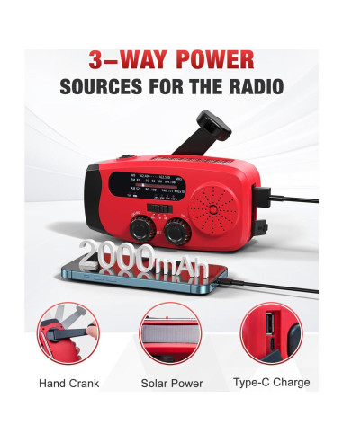 Radio de Emergencia Portátil Emgykit con Manivela y Alerta NOAA