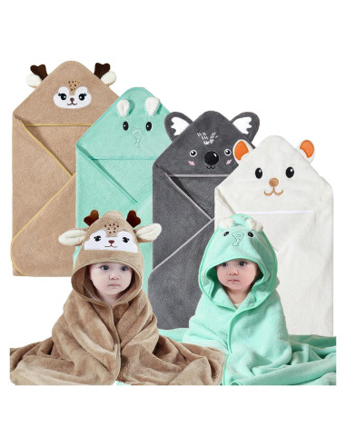 Toallas con Capucha Hushlibaby 4Pack Animales 80x80 cm