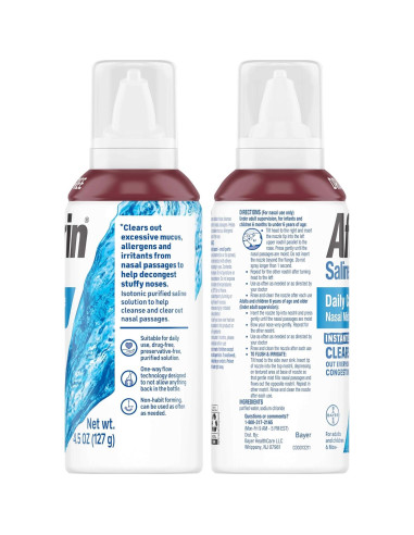 Afrin Spray Nasal Salino 100% Libre de Medicamentos 2x127.6g