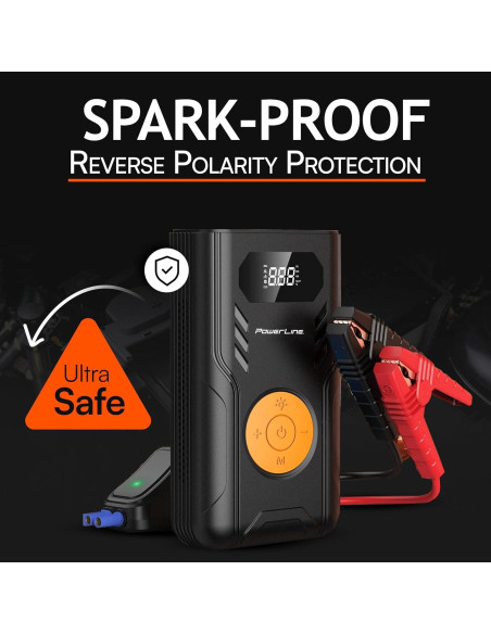 Arrancador de Batería PowerLine 1200A con Compresor 4-en-1 Arrancador de Batería PowerLine 1200A con Compresor 4-en-1