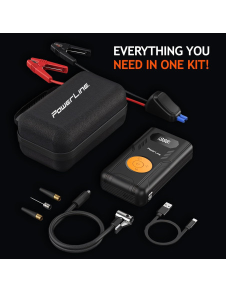 Arrancador de Batería PowerLine 1200A con Compresor 4-en-1 Arrancador de Batería PowerLine 1200A con Compresor 4-en-1