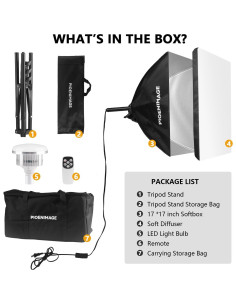 Kit de Iluminación Softbox PIOENIMAGE 43x43cm con Trípode y LED 85W 2