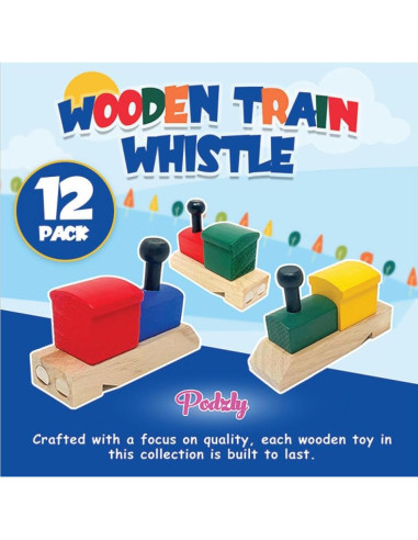 Paquete de 12 Silbatos de Madera Podzly para Niños - Juguetes Montessori