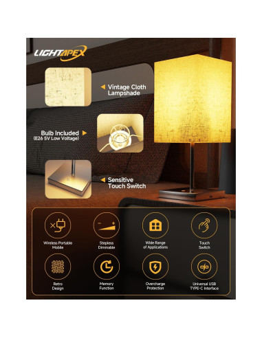 Lámpara de Mesa Inalámbrica Lightapex Cubo Negra 35.5cm