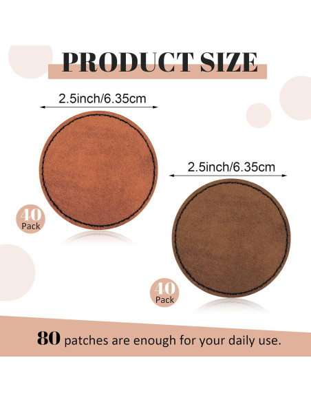 80 Parches de Cuero Sintético Juexica Redondos 6.35 cm