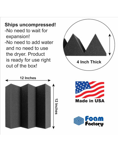 Paneles Acústicos Foam Factory 12 Piezas 30.48x30.48 cm