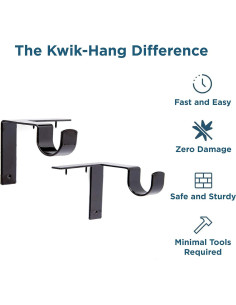 Soportes de Varilla de Cortina Kwik-Hang 1 Pulgada Negro - Sin Taladro 2